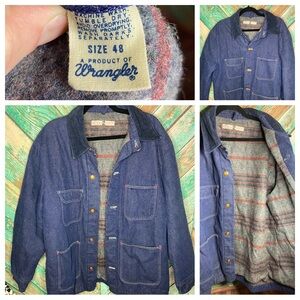 Rare Vintage Wrangler Blanket Lined Chore Barn Farm Denim Jacket Size 48